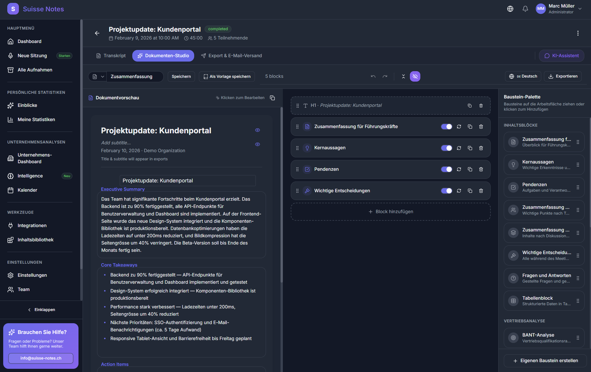 Screenshot: Dokument-Studio mit Vorlagen-Editor