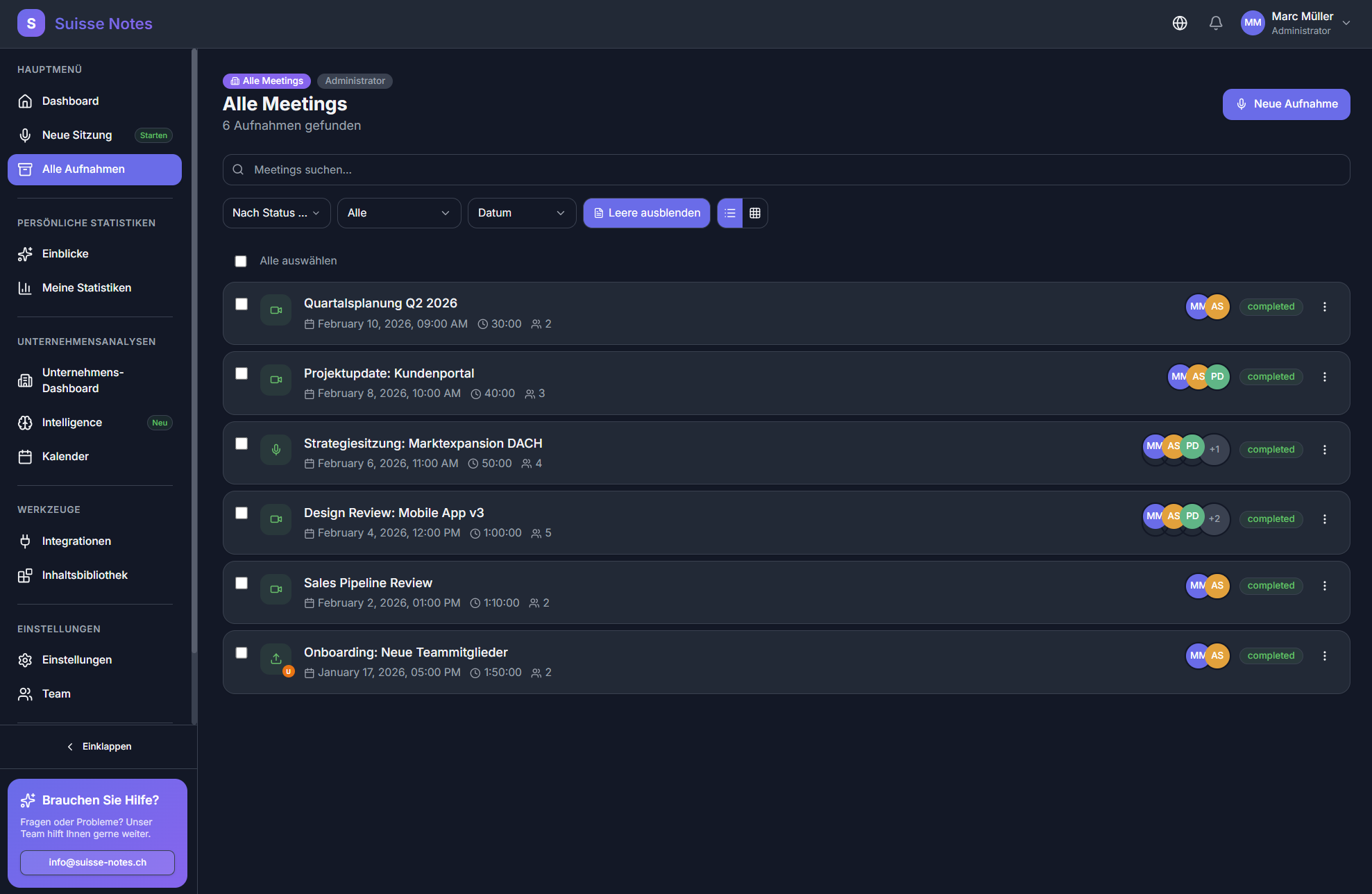 Screenshot: Web App im Browser – Dashboard